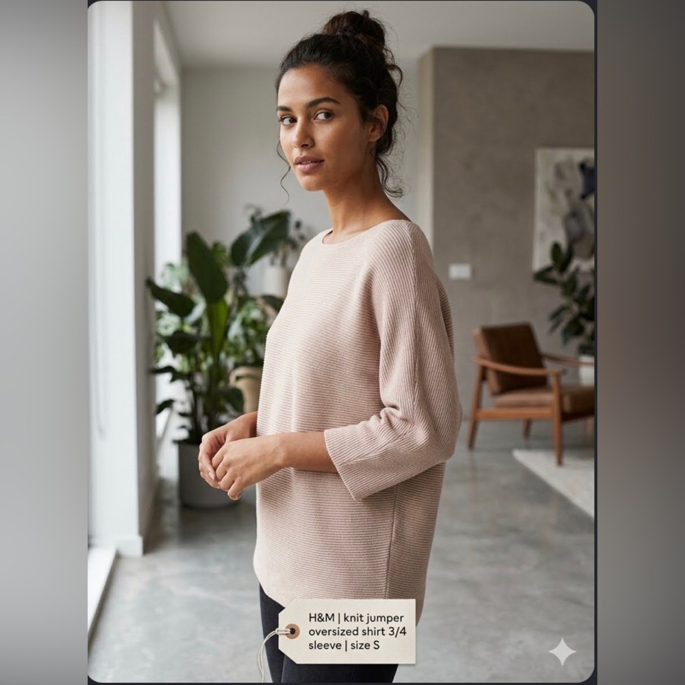 H&M | knit jumper oversized shirt 3/4 sleeve | size S